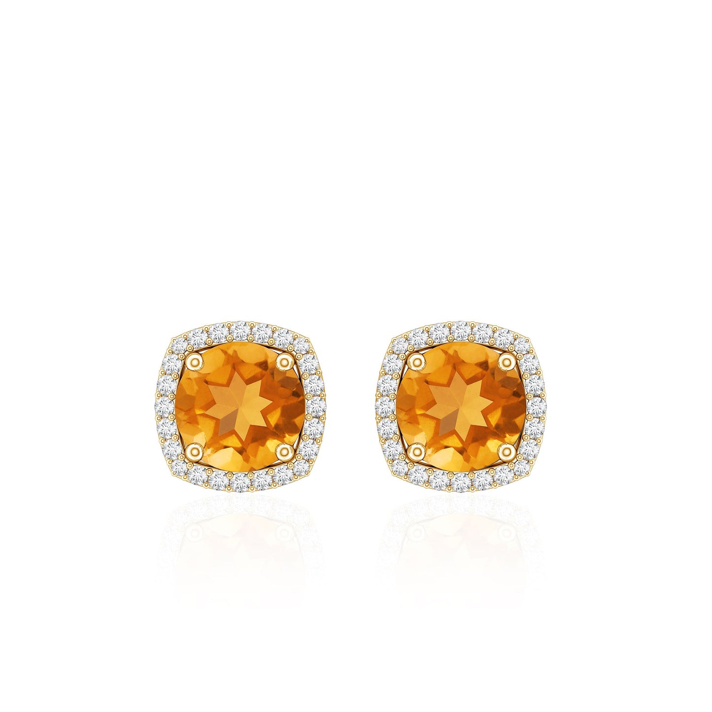 Round Shape Citrine Stud Earrings with Diamond Halo