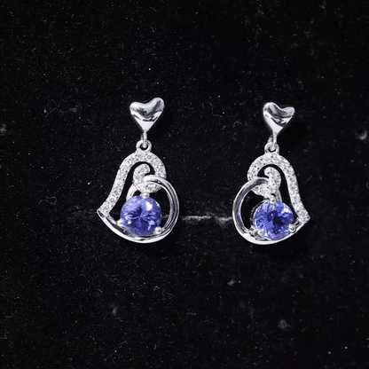 1 Carat Tanzanite and Diamond Heart Drop Earrings