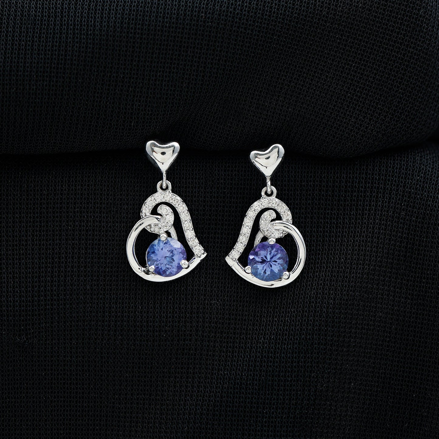 1 Carat Tanzanite and Diamond Heart Drop Earrings