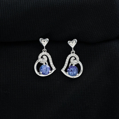 1 Carat Tanzanite and Diamond Heart Drop Earrings