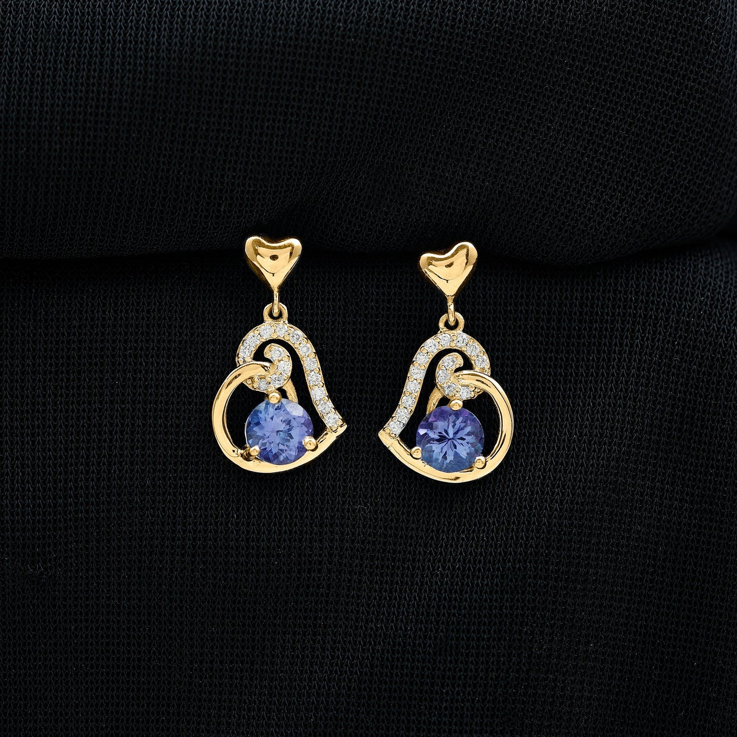 1 Carat Tanzanite and Diamond Heart Drop Earrings