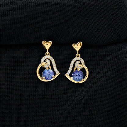 1 Carat Tanzanite and Diamond Heart Drop Earrings