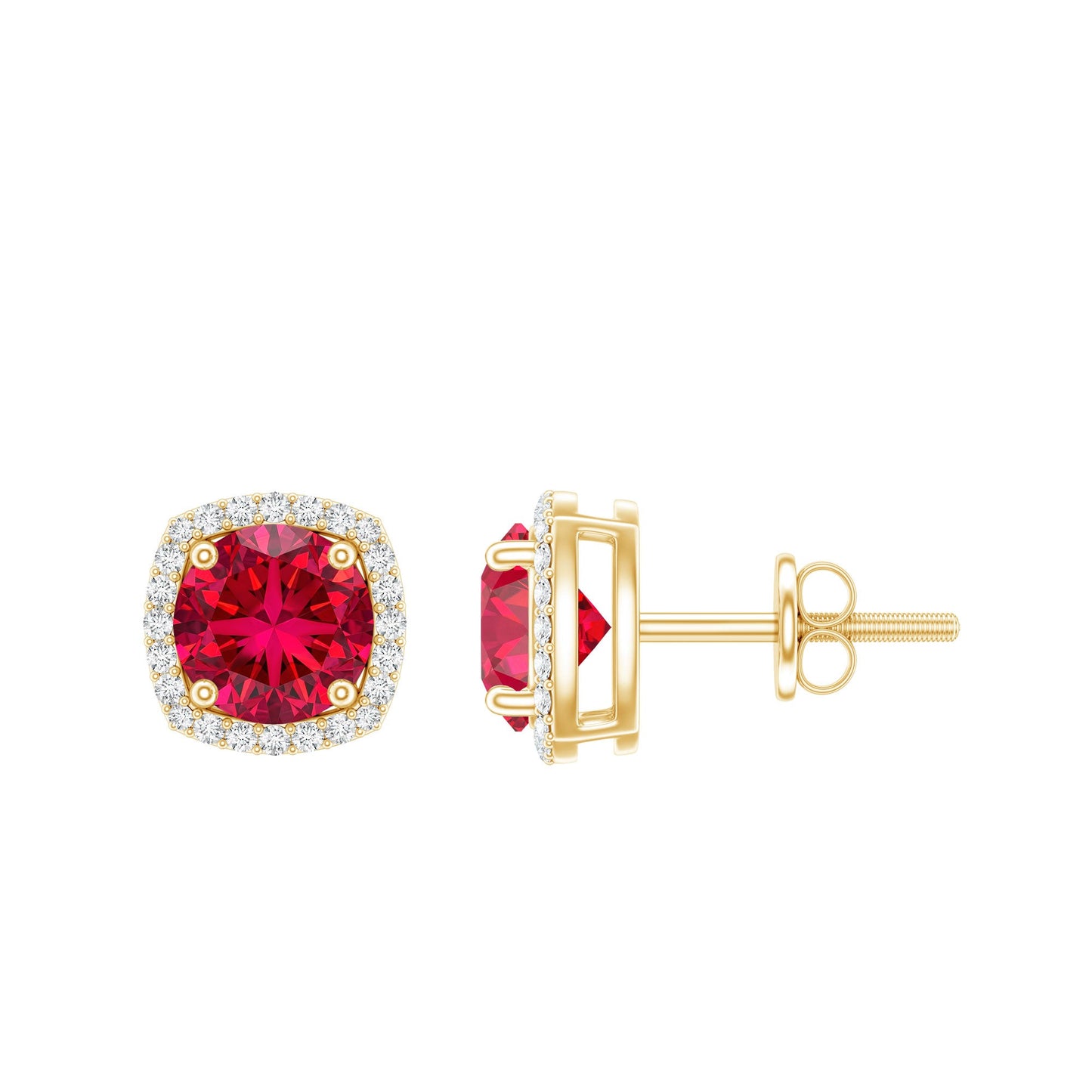 2.7 CT Round Lab Grown Ruby Bridal Stud Earrings with Diamond