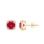2.7 CT Round Lab Grown Ruby Bridal Stud Earrings with Diamond