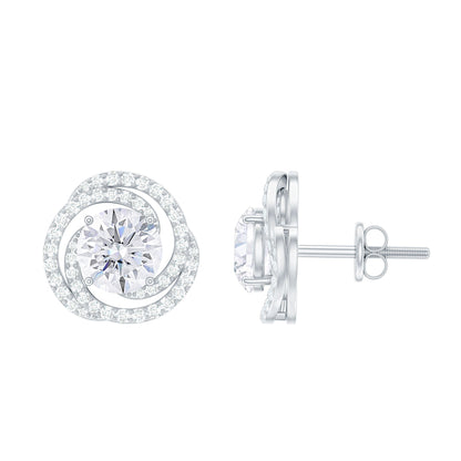 1.9 Carat Moissanite Swirl Stud Earrings with Screw Backs