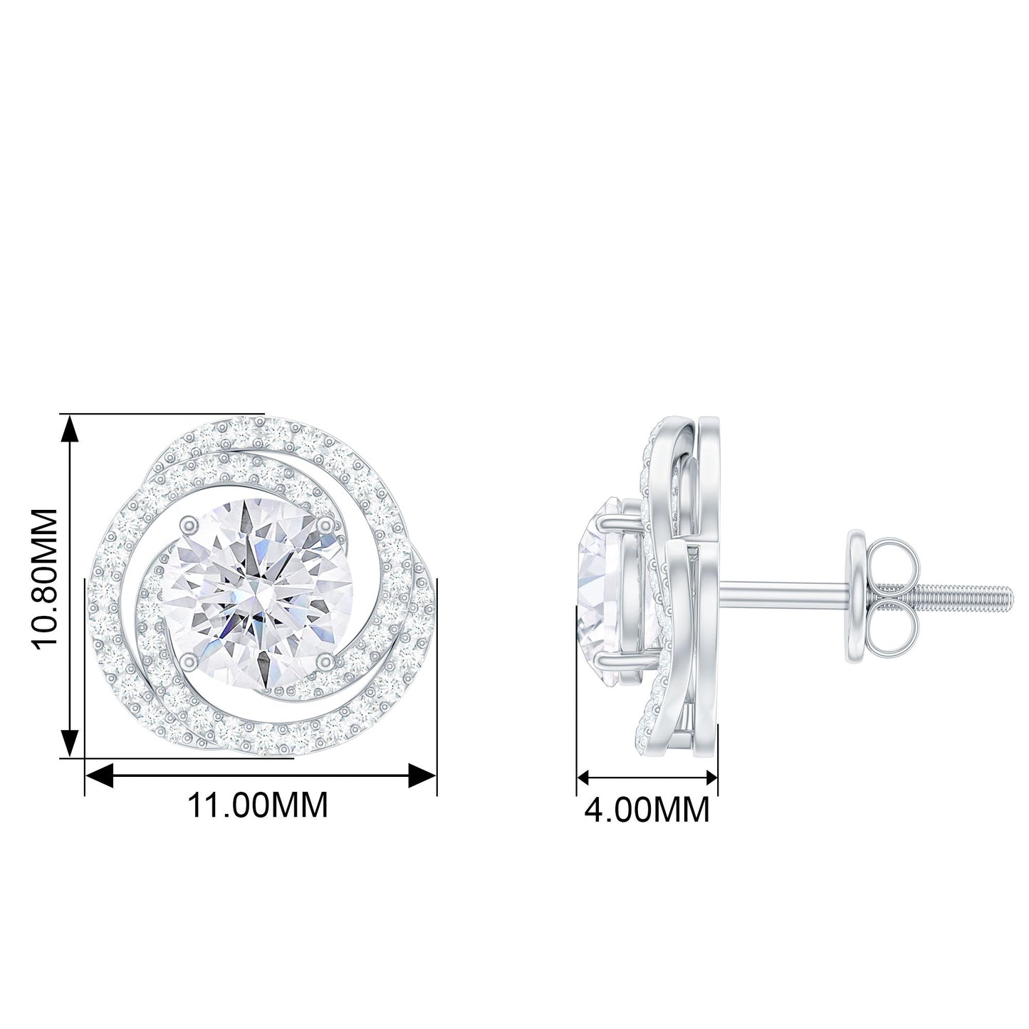 1.9 Carat Moissanite Swirl Stud Earrings with Screw Backs