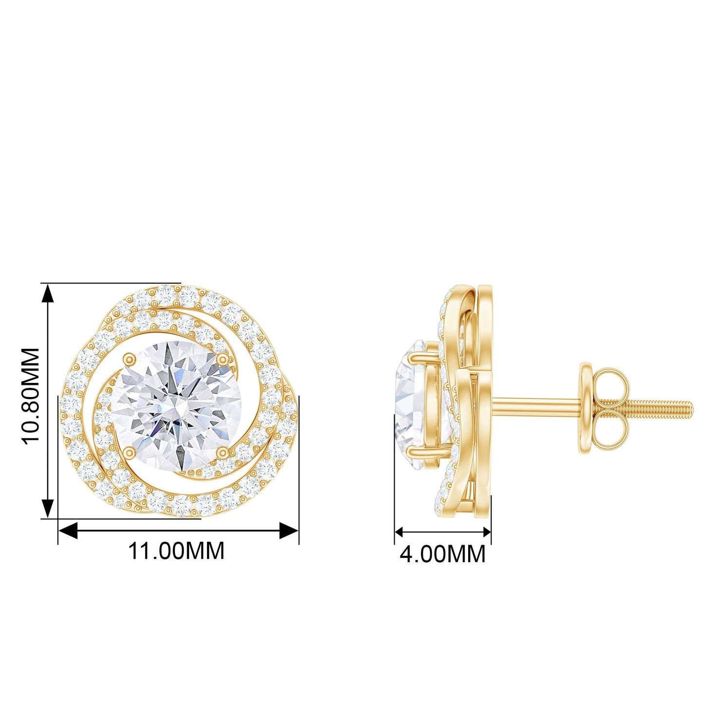 1.9 Carat Moissanite Swirl Stud Earrings with Screw Backs