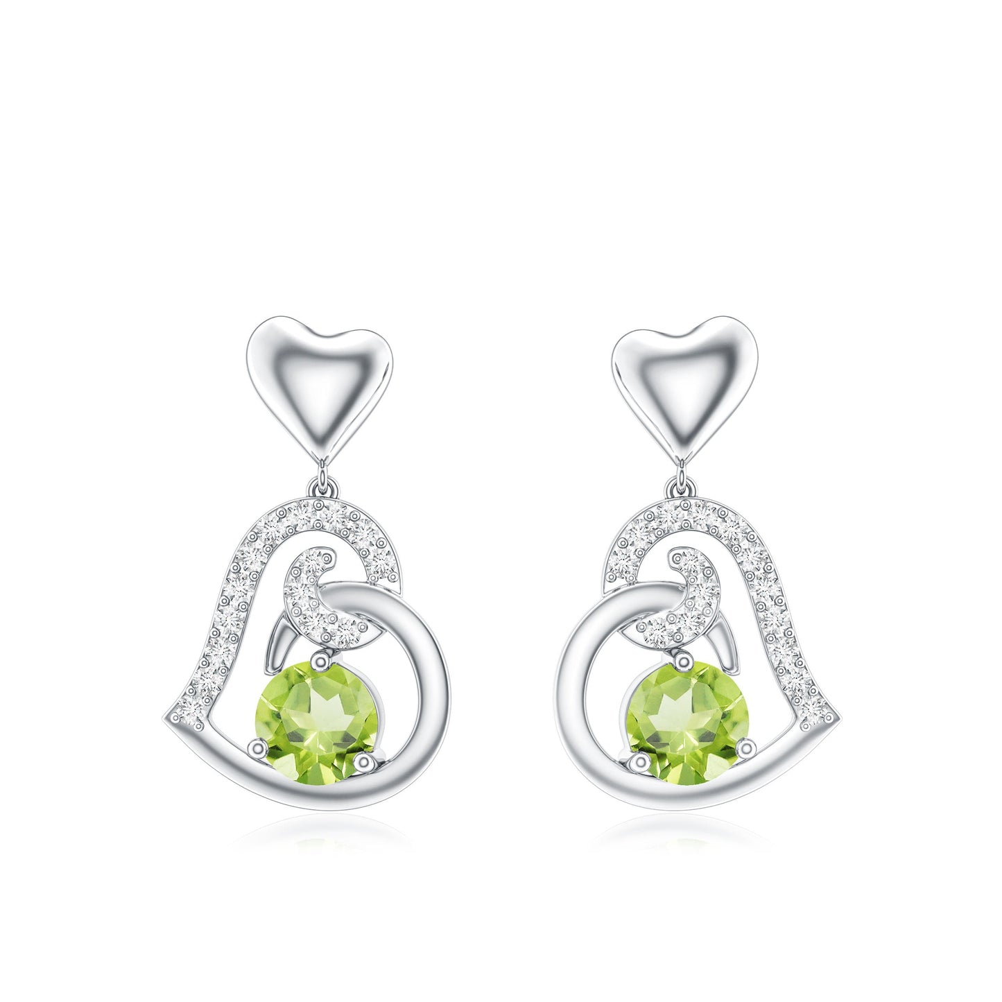 Solitaire Peridot Heart Drop Earrings with Diamond Accent