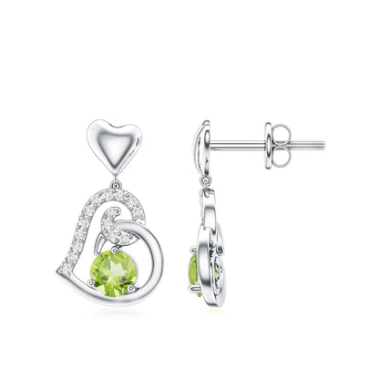 Solitaire Peridot Heart Drop Earrings with Diamond Accent