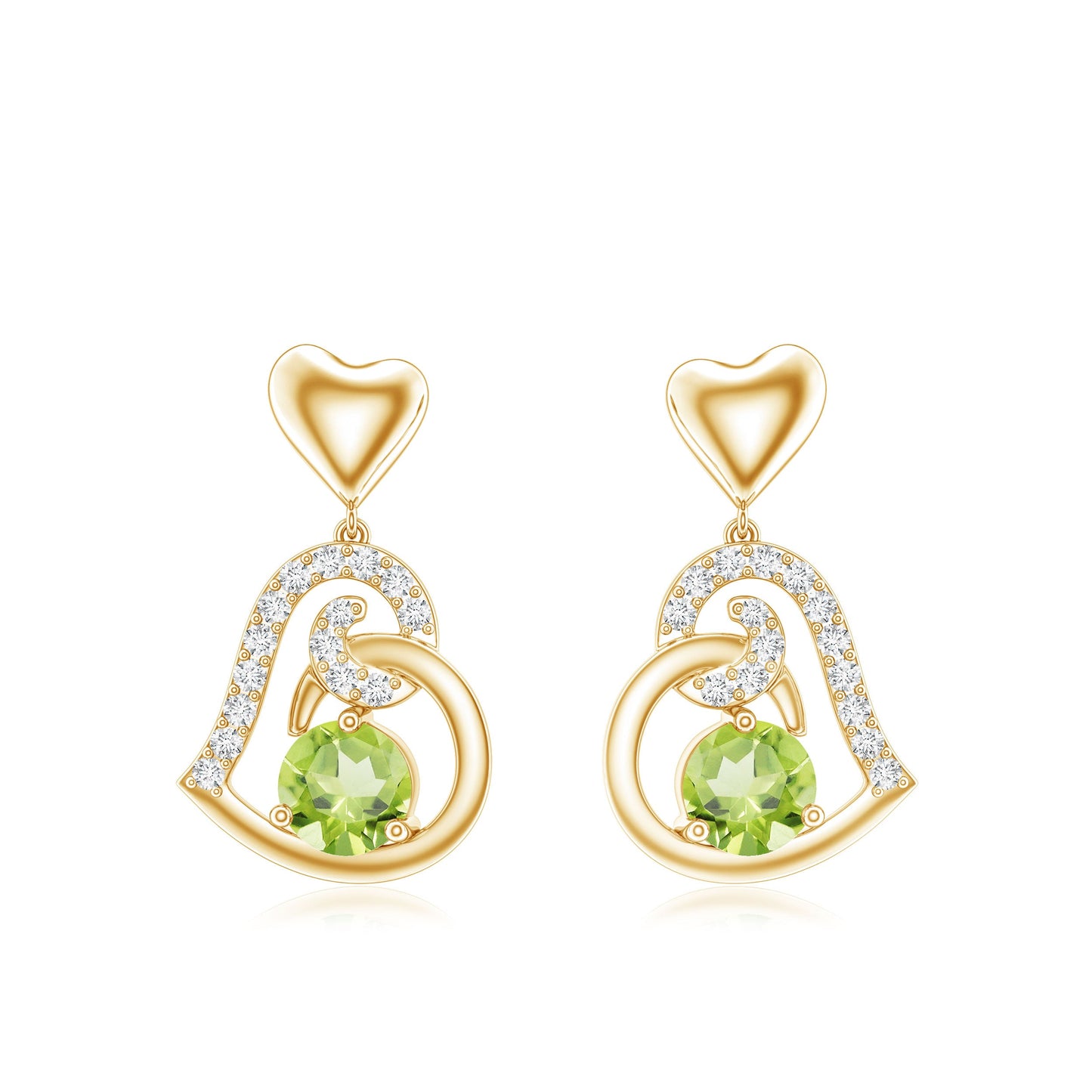 Solitaire Peridot Heart Drop Earrings with Diamond Accent