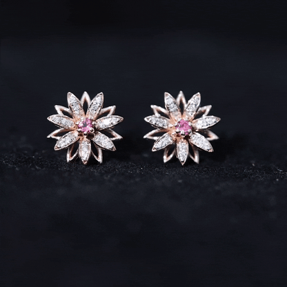 Round Pink Tourmaline Flower Stud Earrings with Diamond