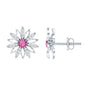 Round Pink Tourmaline Flower Stud Earrings with Diamond