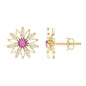 Round Pink Tourmaline Flower Stud Earrings with Diamond