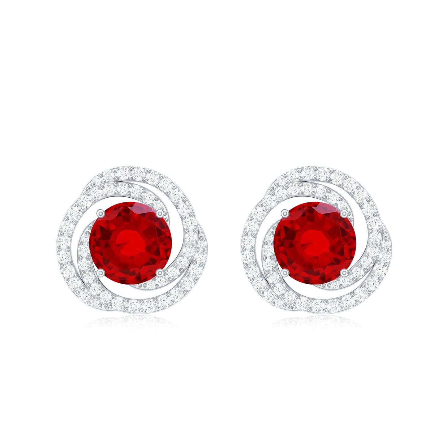 Lab Created Ruby and Diamond Spiral Stud Earrings