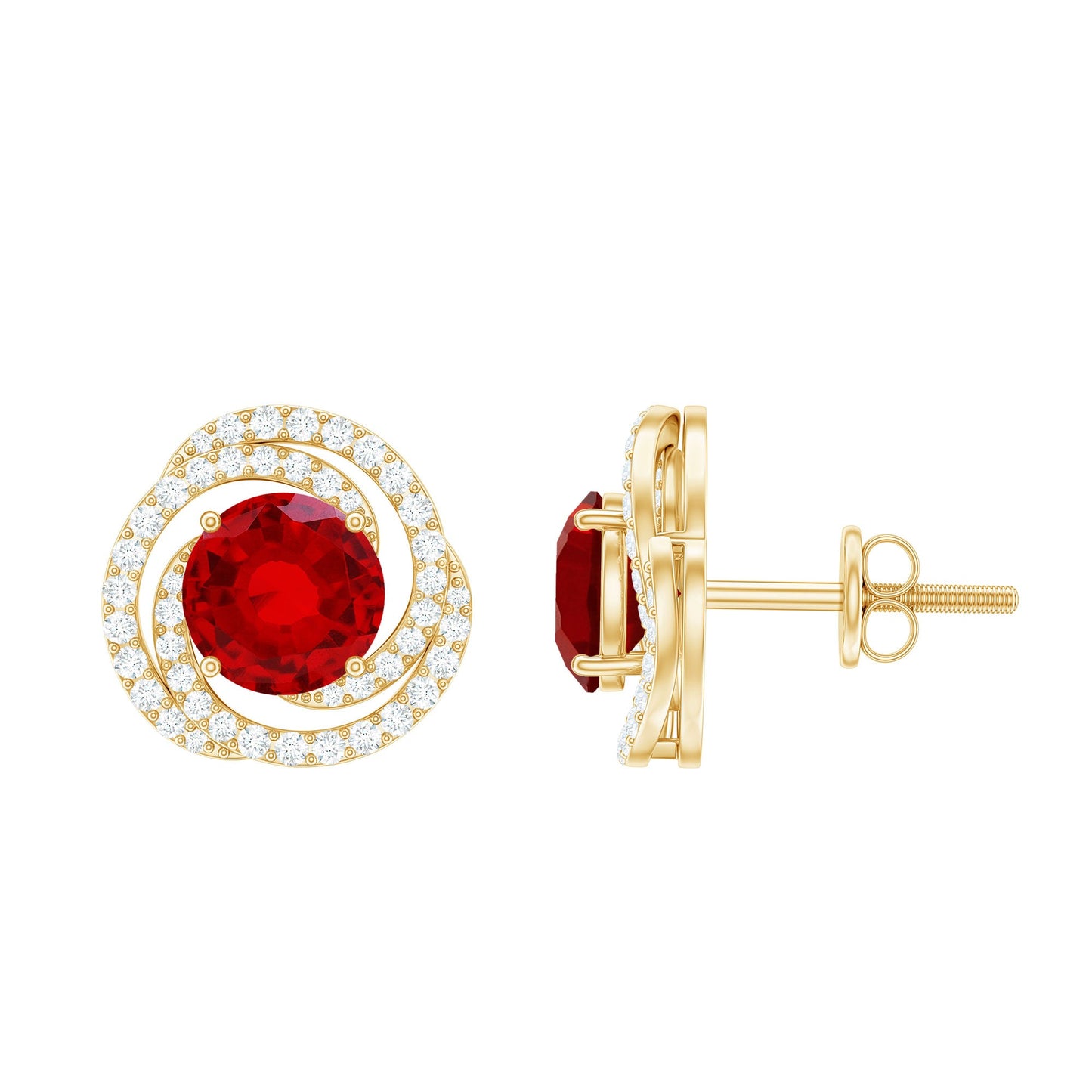 Lab Created Ruby and Diamond Spiral Stud Earrings