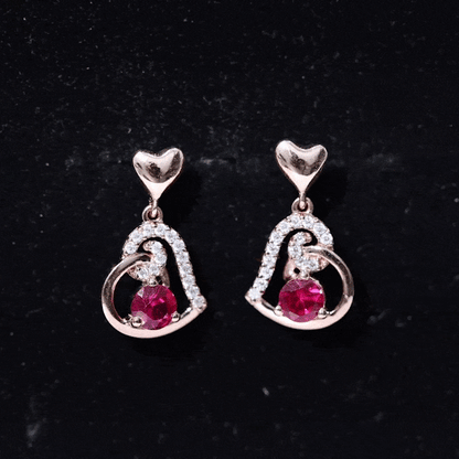 Lab Created Ruby and Diamond Heart Drop Earrings