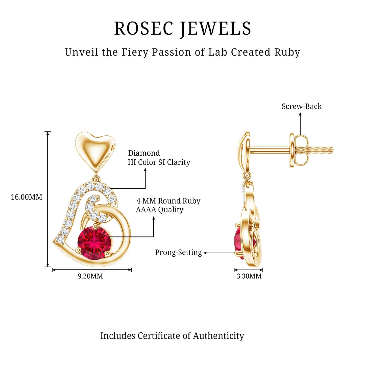 Lab Created Ruby and Diamond Heart Drop Earrings