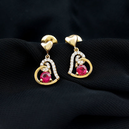 Lab Created Ruby and Diamond Heart Drop Earrings