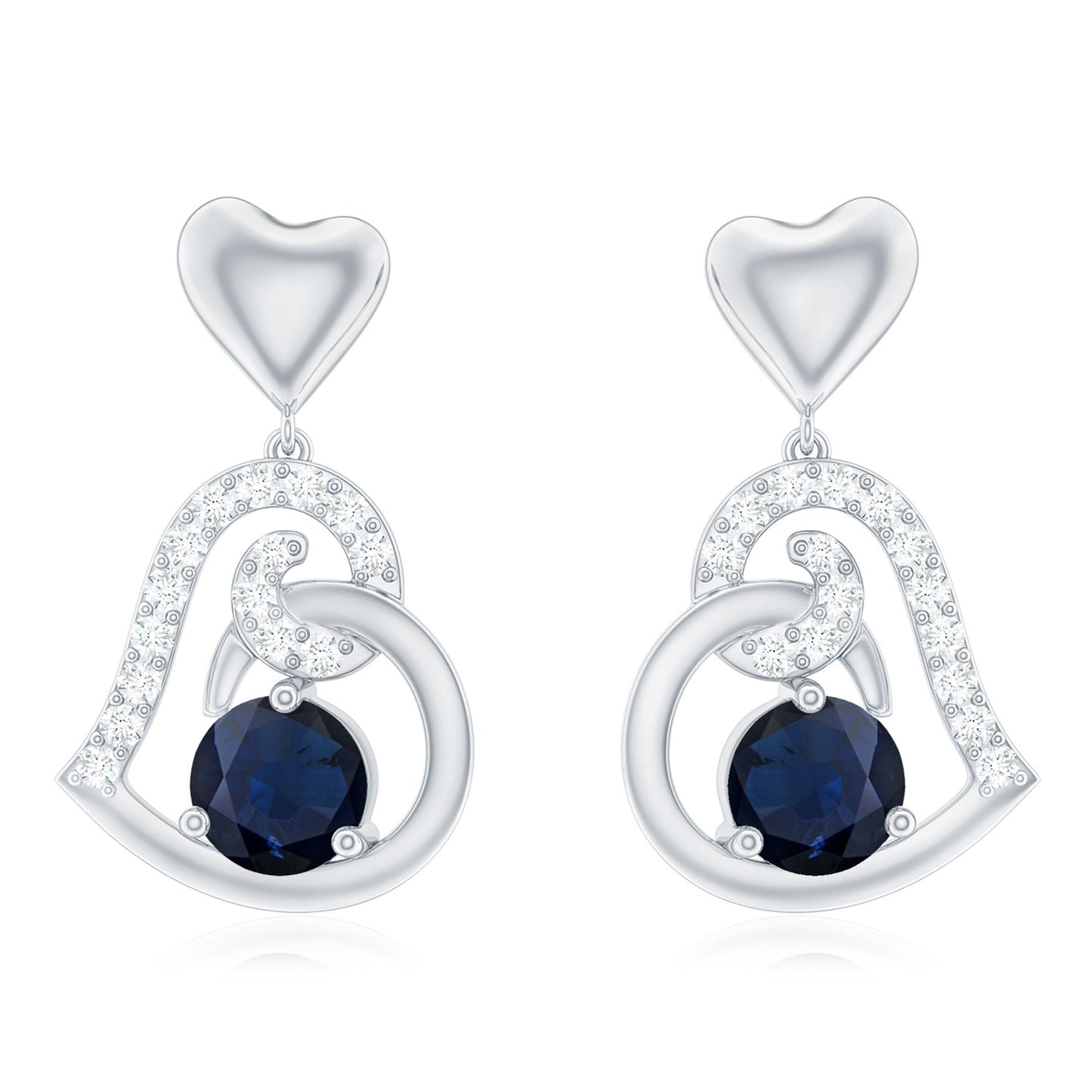 Real 0.8 Carat Blue Sapphire and Diamond Dangling Earrings
