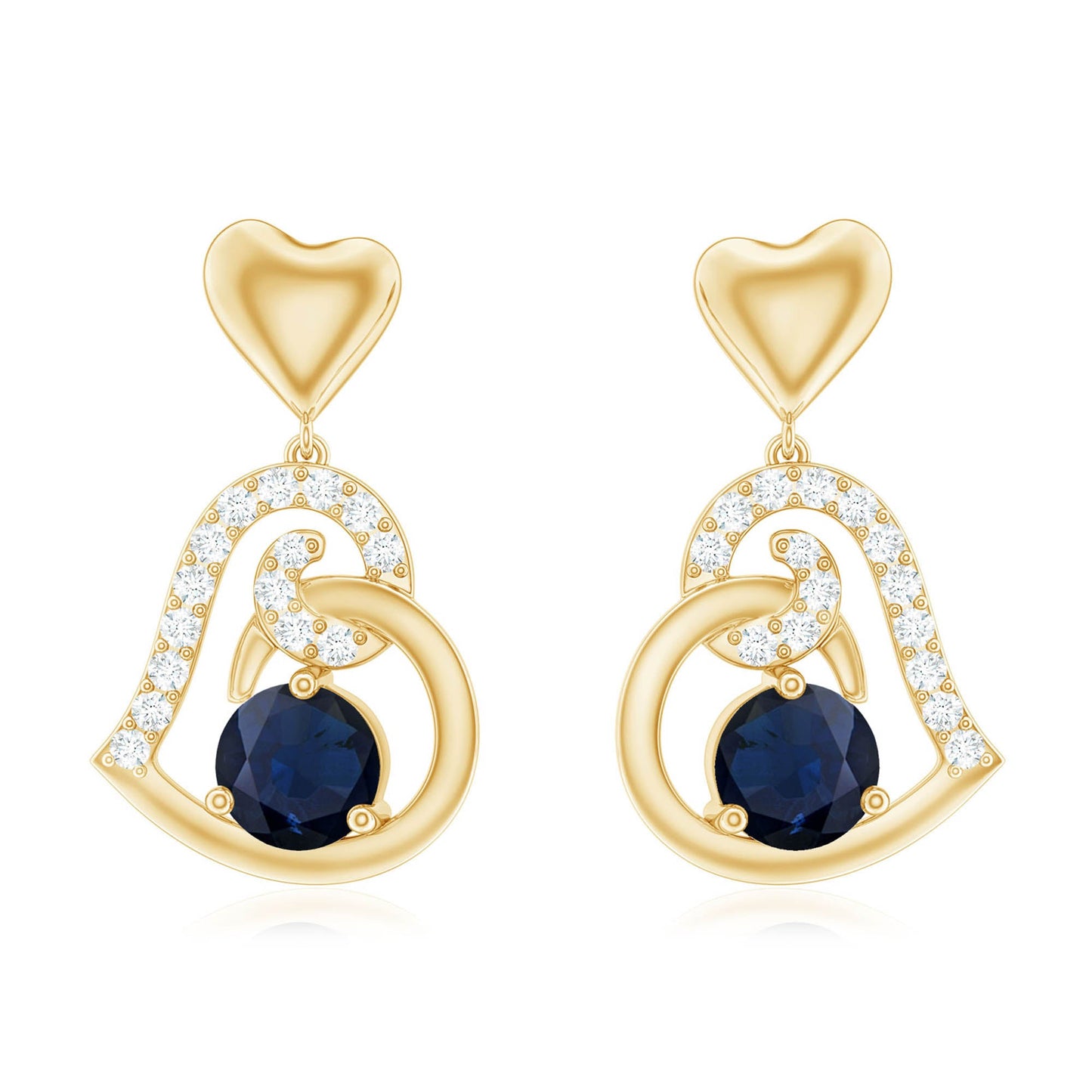 Real 0.8 Carat Blue Sapphire and Diamond Dangling Earrings