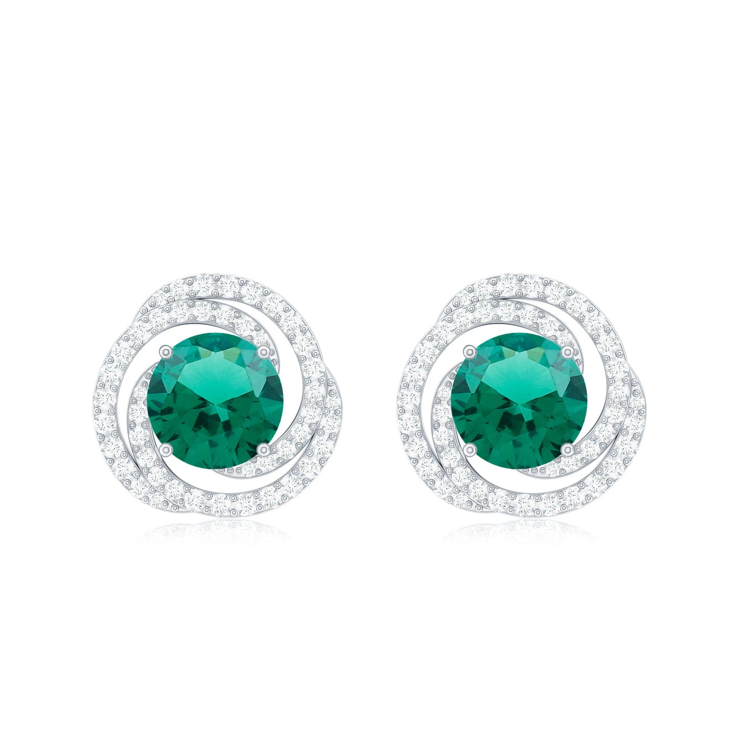 Lab Created Emerald and Diamond Spiral Stud Earrings