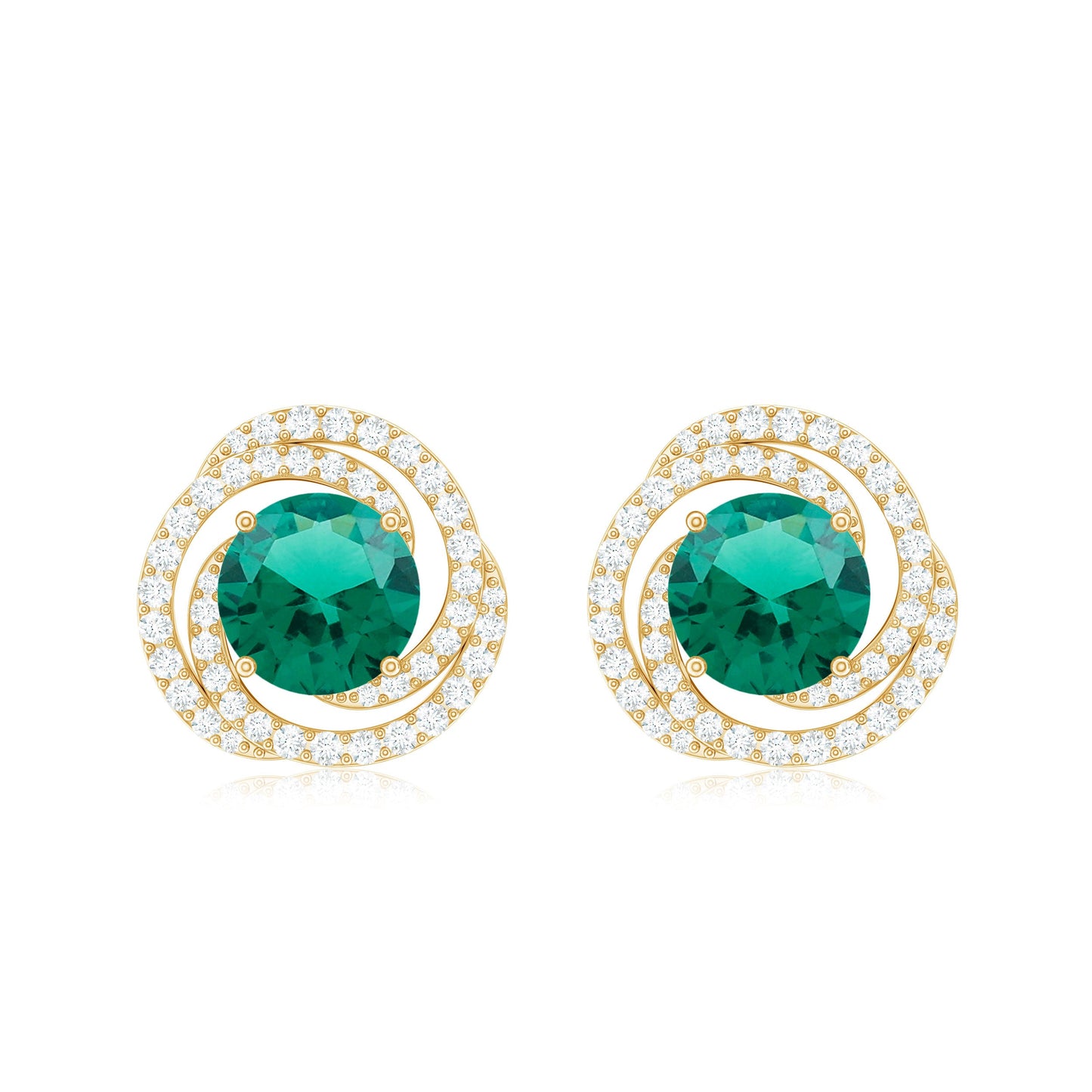 Lab Created Emerald and Diamond Spiral Stud Earrings