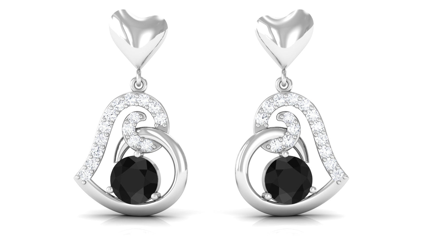 Round Created Black Diamond Heart Drop Earrings with Diamond