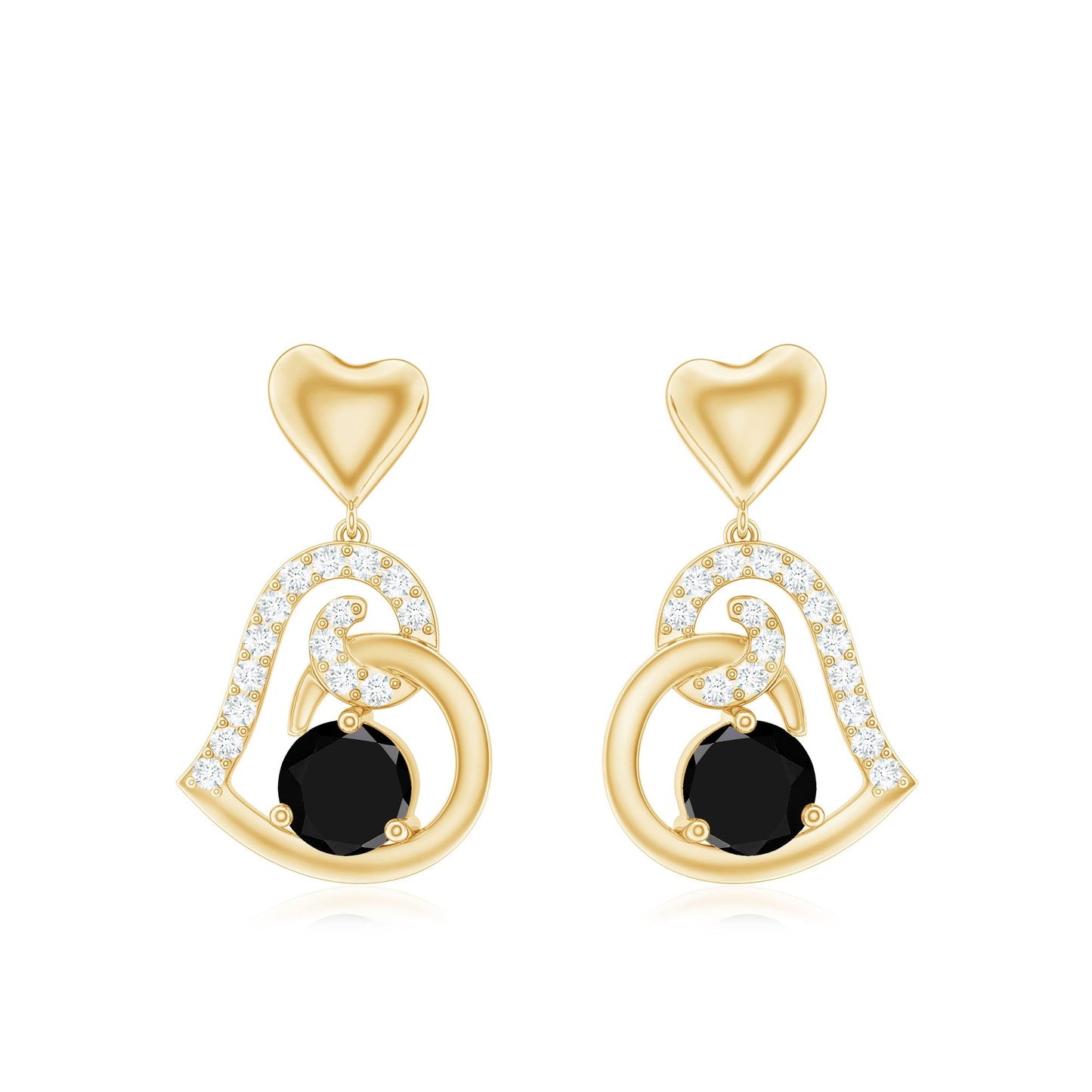 Round Created Black Diamond Heart Drop Earrings with Diamond