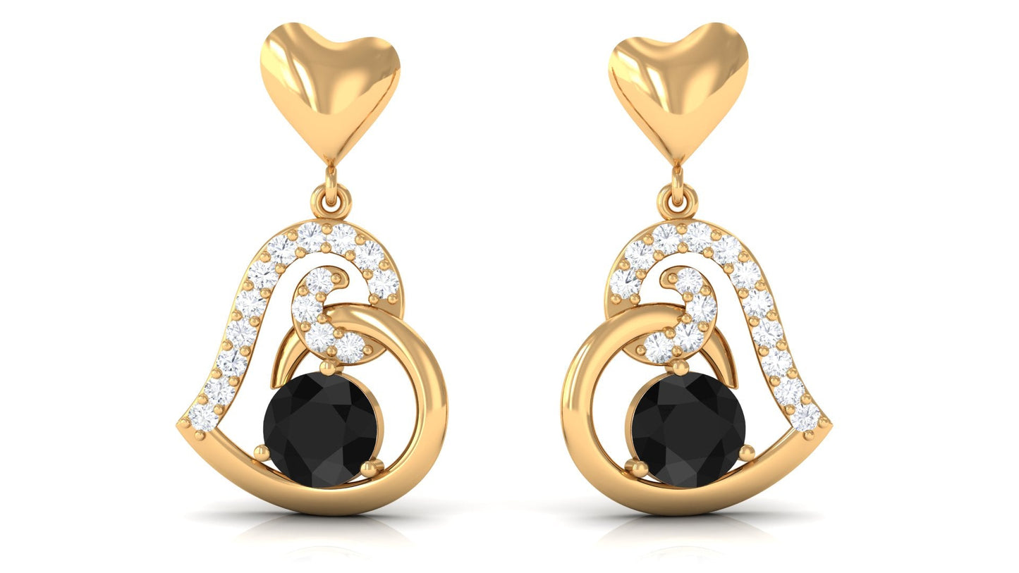 Round Created Black Diamond Heart Drop Earrings with Diamond