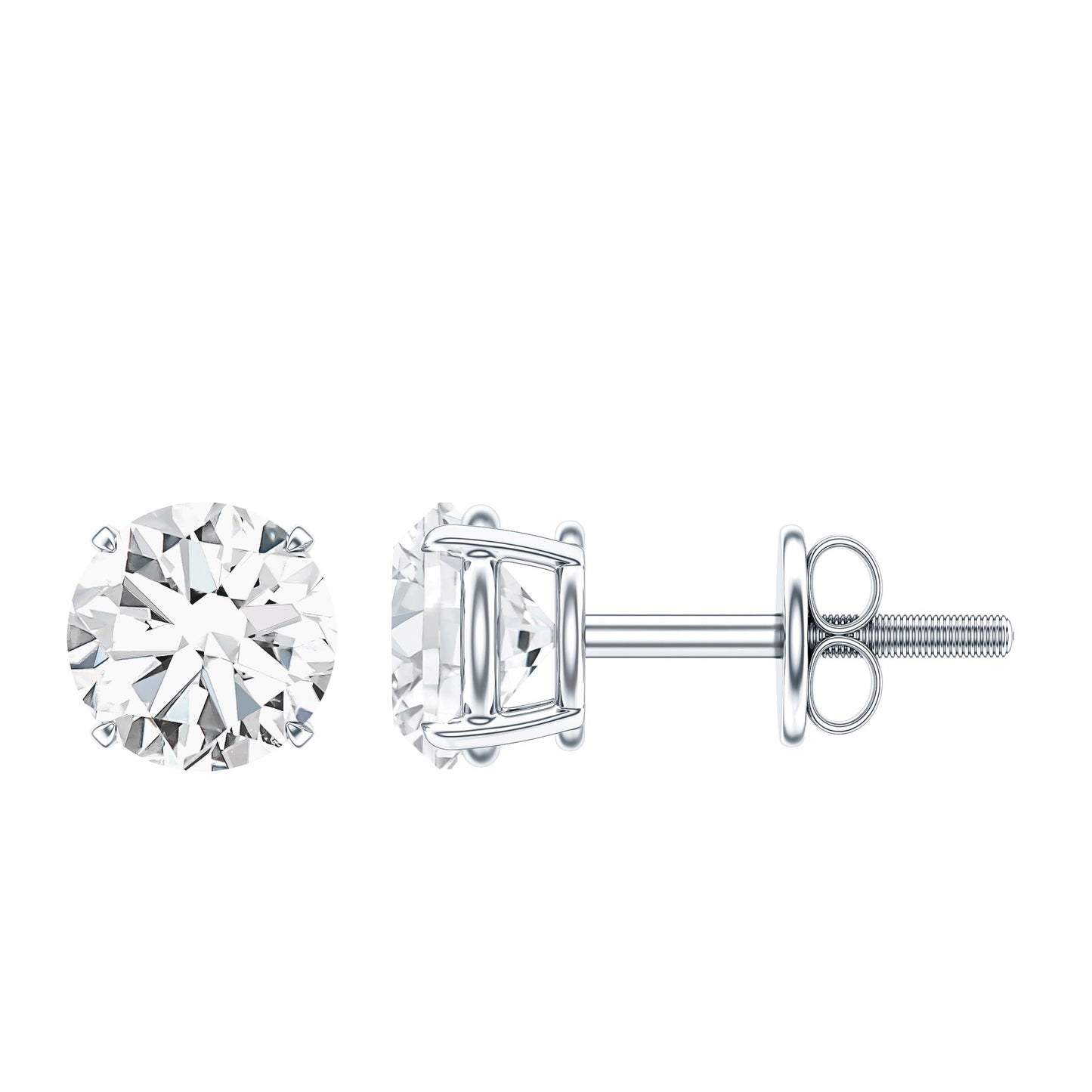 Round Moissanite 1 Carat Stud Earrings with Screw Back