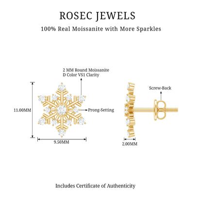 Certified Moissanite Snowflake Stud Earrings For Christmas