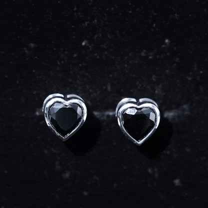 Bezel Set Black Onyx Heart Stud Earring