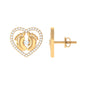 Diamond Heart Stud Earrings with Baby Feet