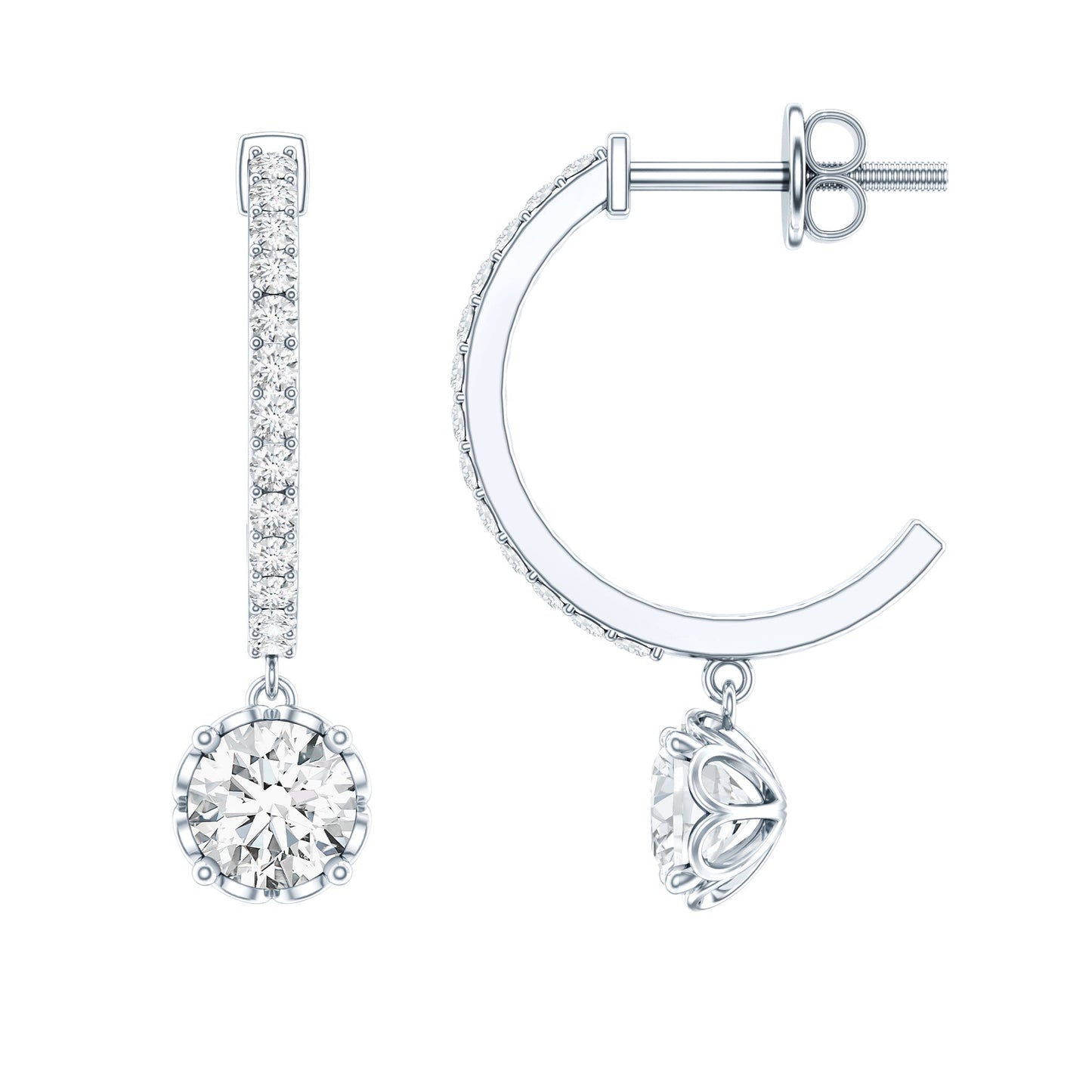 Sterling Silver Moissanite Hoop Drop Earrings for Women