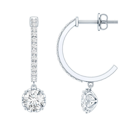 Sterling Silver Moissanite Hoop Drop Earrings for Women