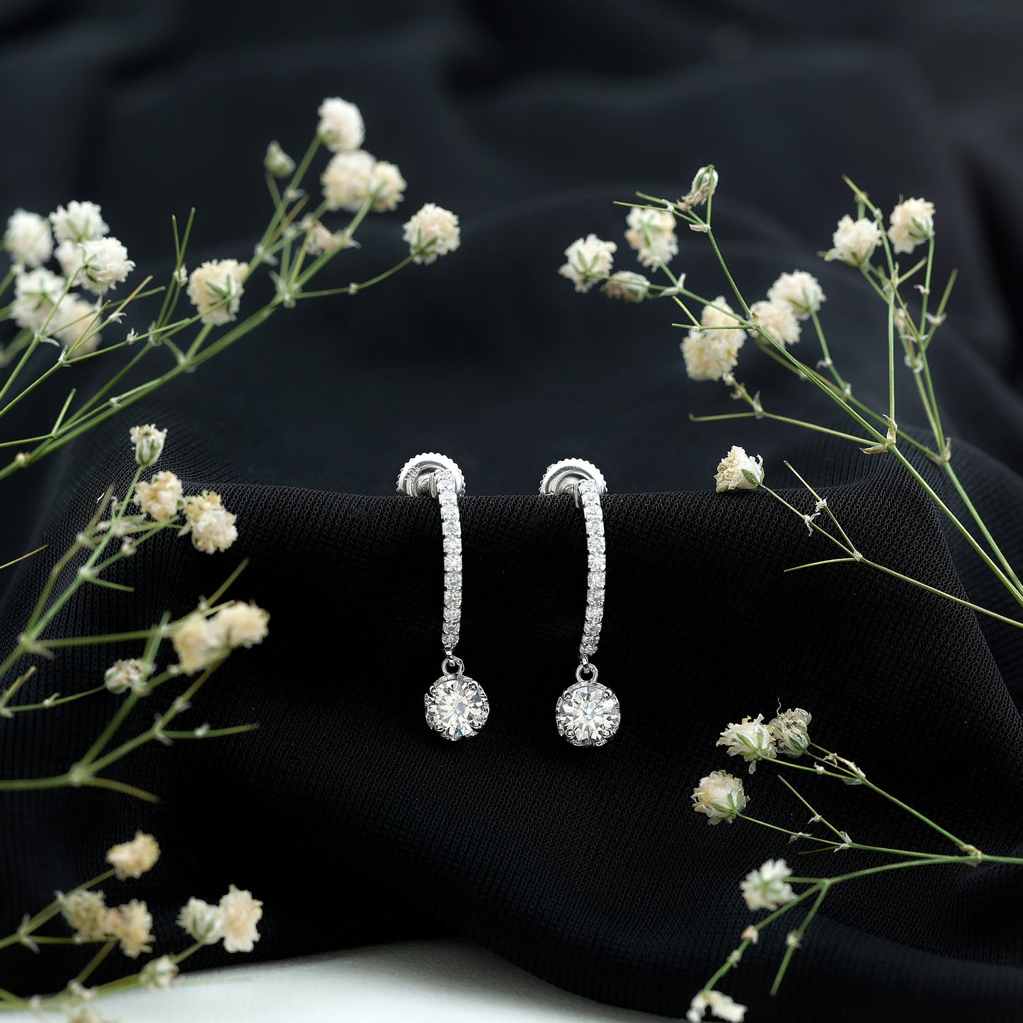 Sterling Silver Moissanite Hoop Drop Earrings for Women