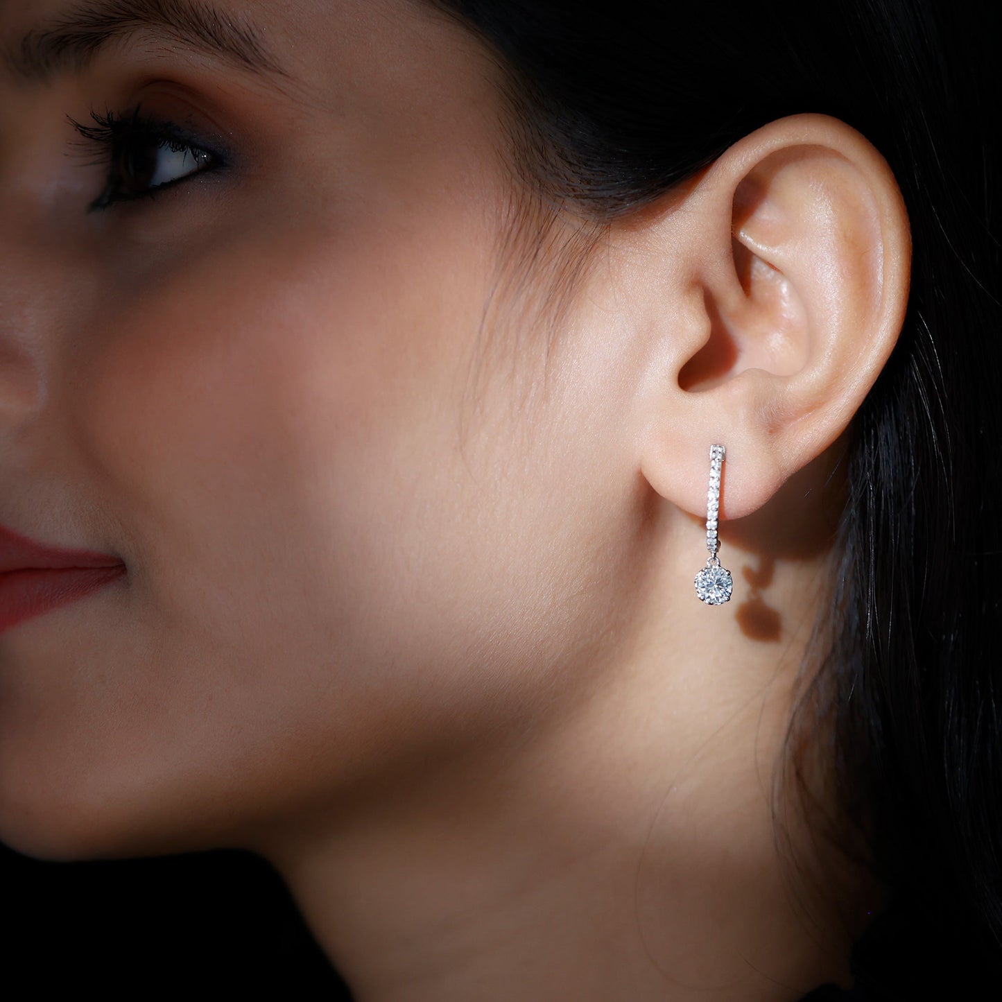 Sterling Silver Moissanite Hoop Drop Earrings for Women