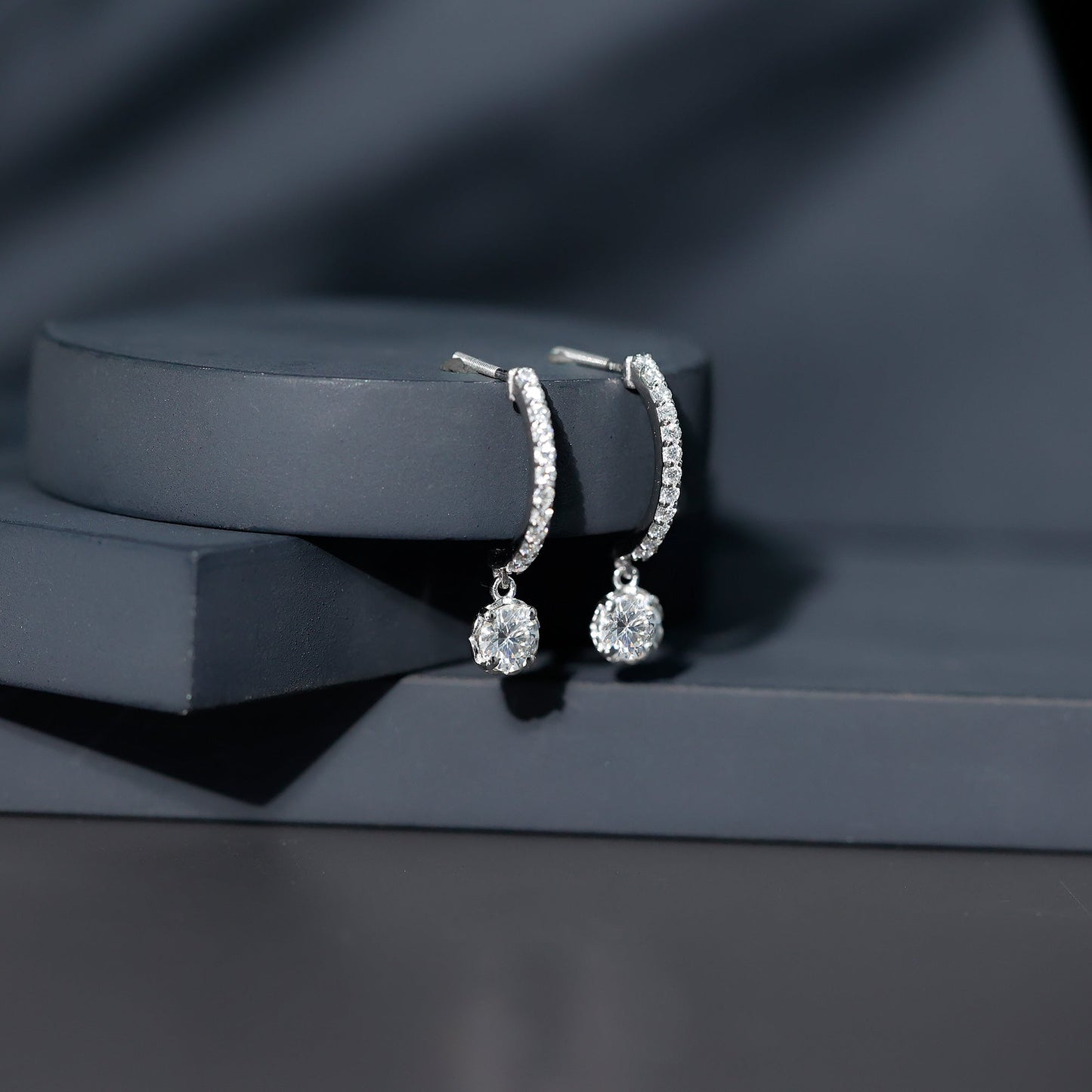 Sterling Silver Moissanite Hoop Drop Earrings for Women