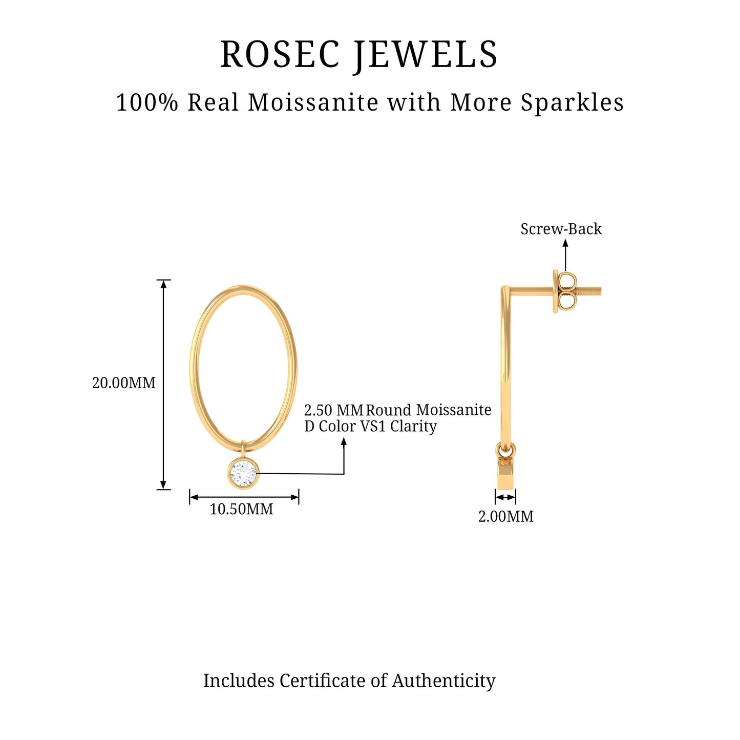 Bezel Set Moissanite Front Facing Hoop Drop Earrings