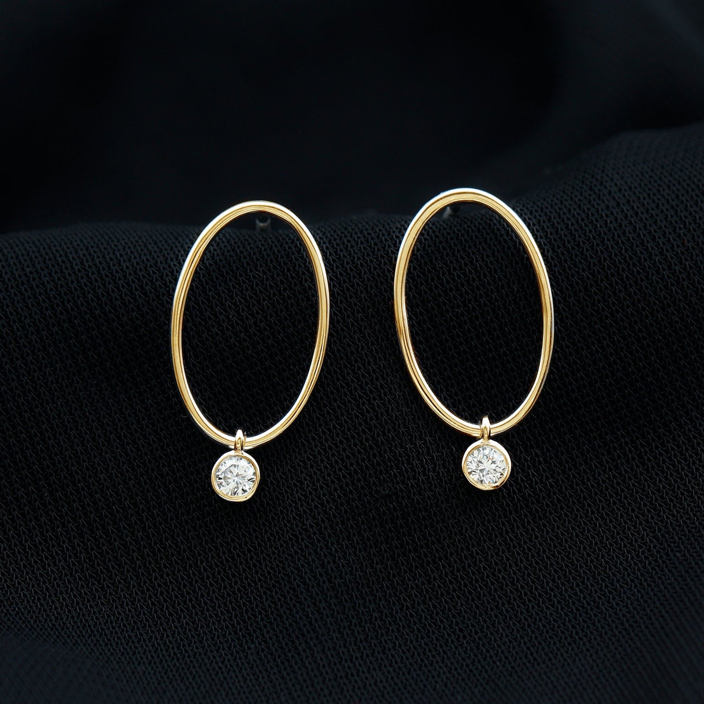 Bezel Set Moissanite Front Facing Hoop Drop Earrings