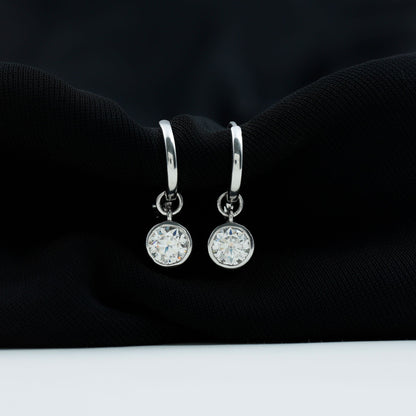 Bezel Set Moissanite and Hinged Hoop Earrings