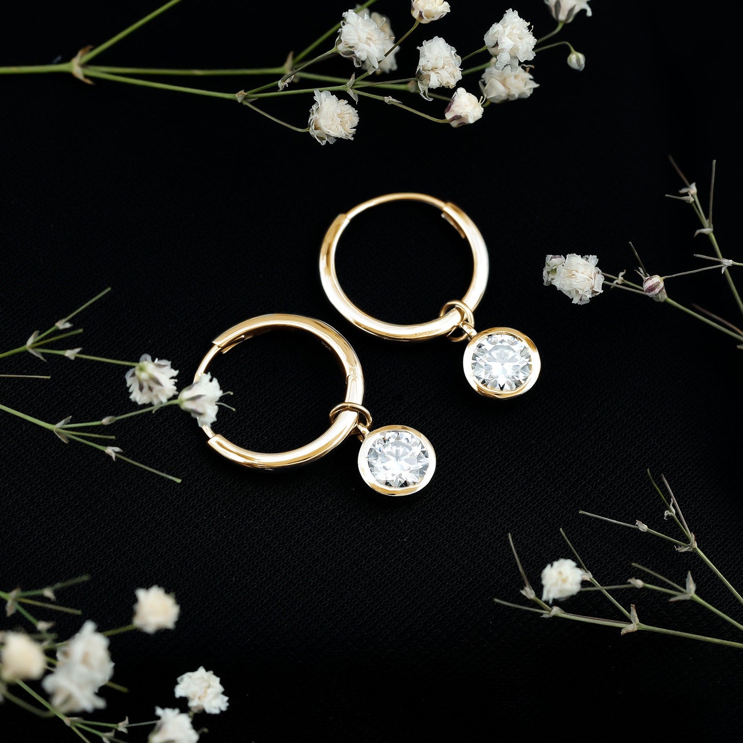 Bezel Set Moissanite and Hinged Hoop Earrings