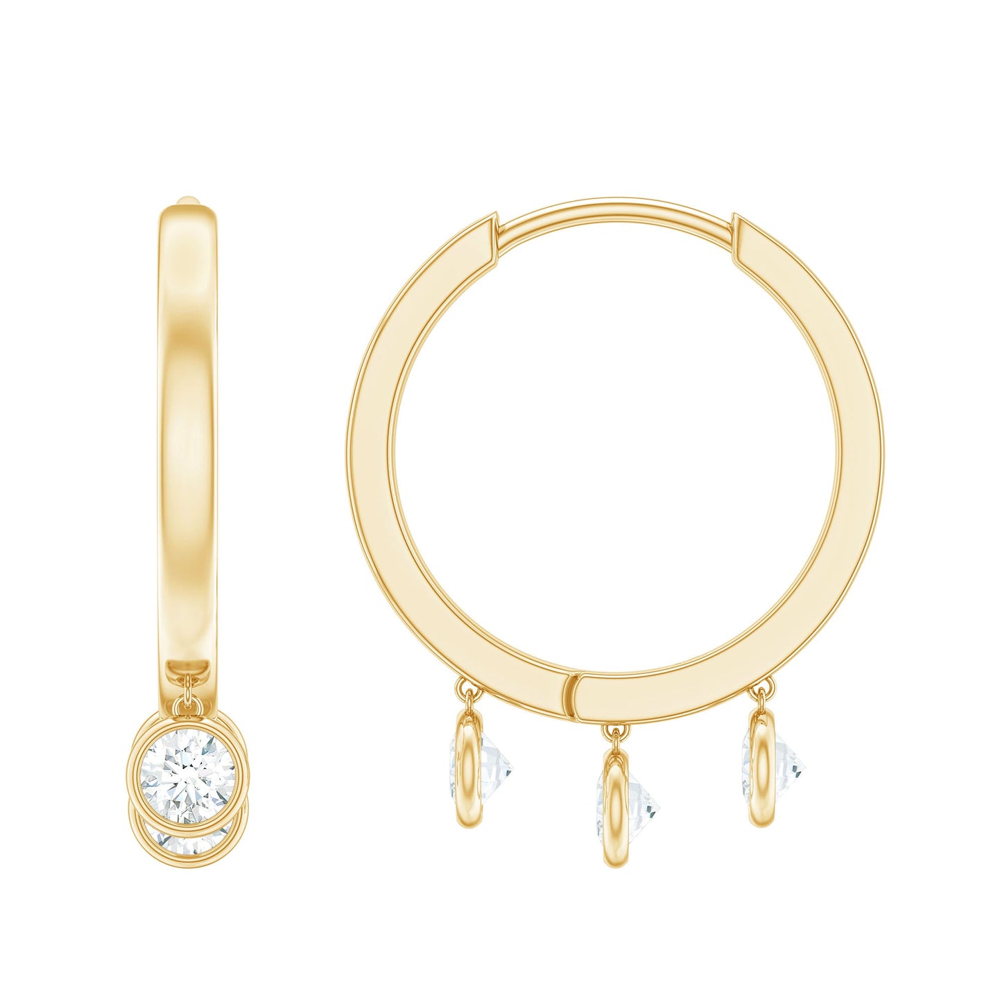 Natural 3 Stone Diamond Drop Hoop Earrings