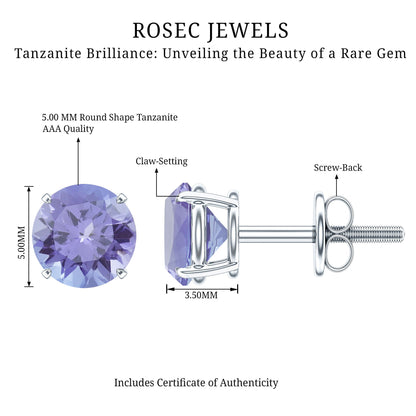 1 Carat Round Cut Tanzanite Stud Earrings for Women