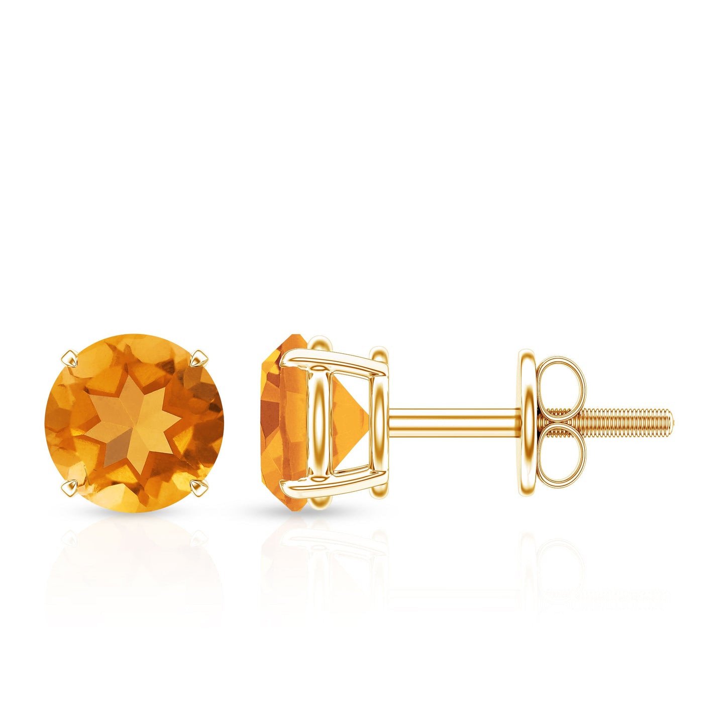 1 CT Round Cut Citrine Solitaire Stud Earrings with Certificate