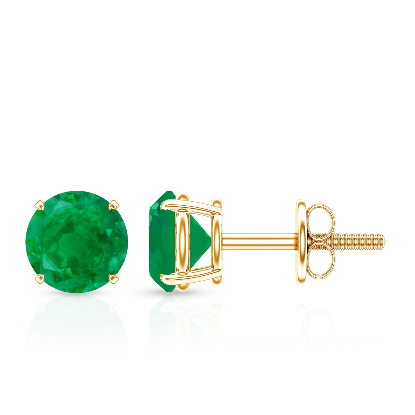 Natural Emerald Stud Earrings with Screw Back