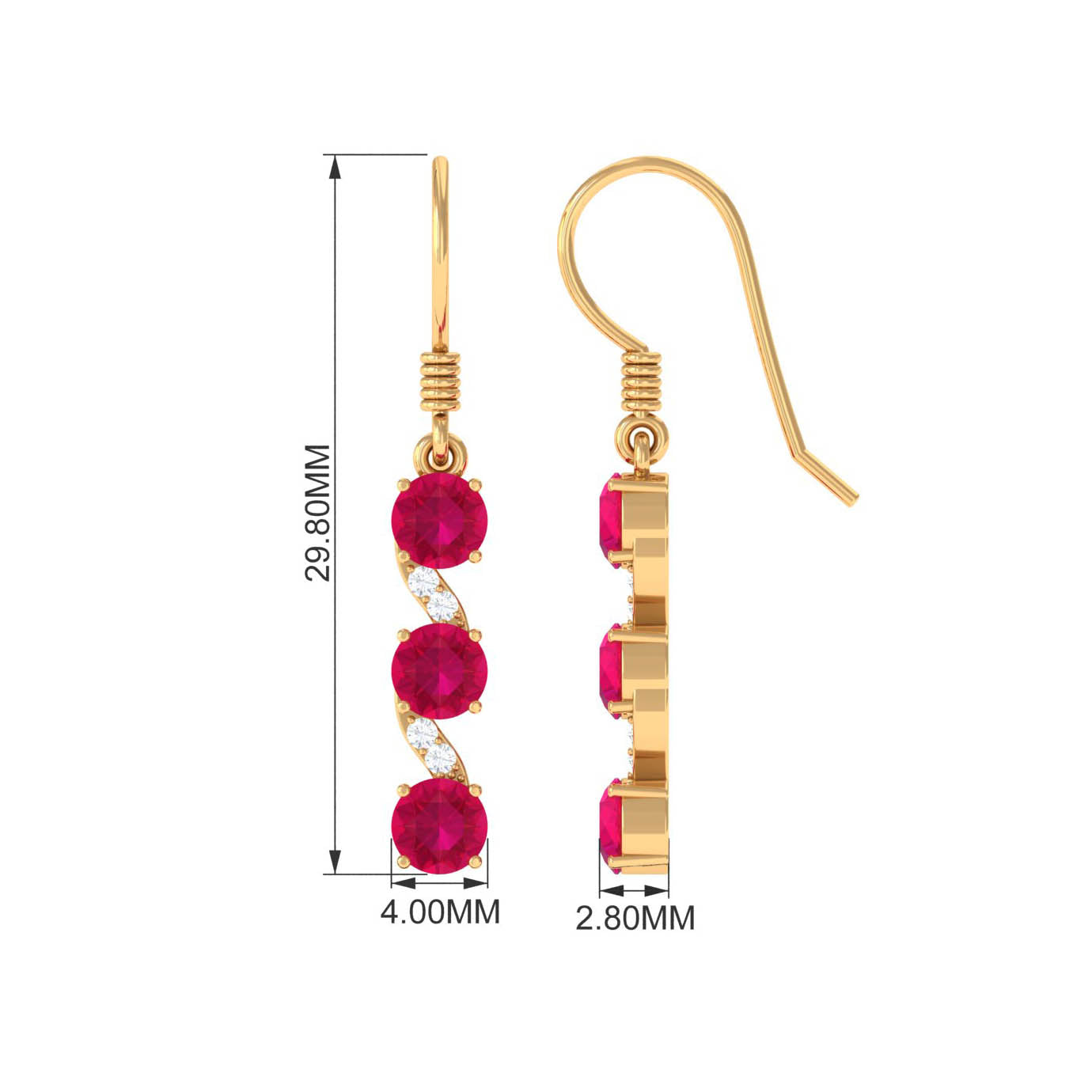 Natural Ruby Diamond Dangle Earrings with Fish Hook