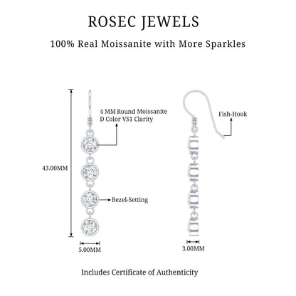 Bezel Set Round Moissanite Simple Dangle Earrings