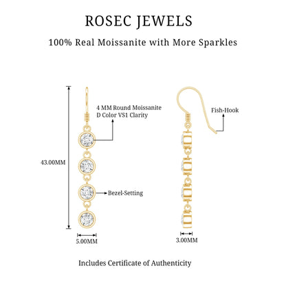 Bezel Set Round Moissanite Simple Dangle Earrings