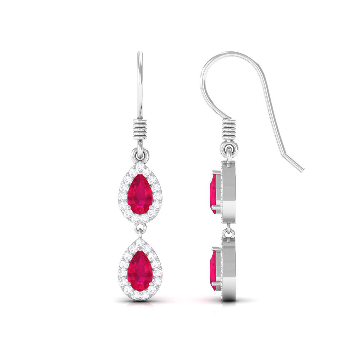 Real Pear Shape Ruby Dangle Earrings with Diamond